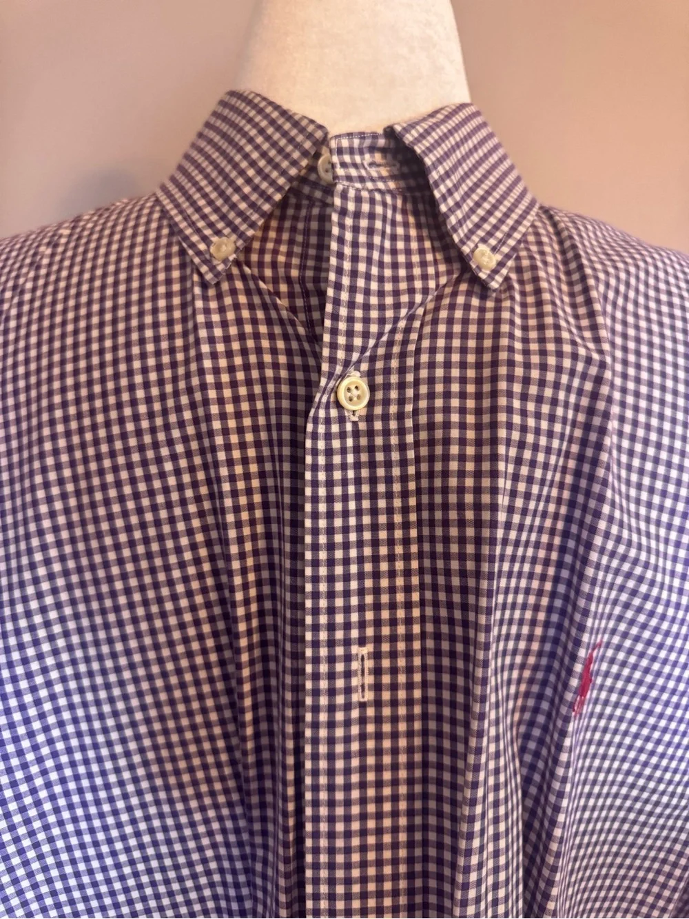 Ralph Lauren Purple Gingham Short-Sleeve Polo Shirt “Blake” Large